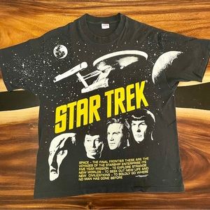 Vintage 1993 Star Trek Double Sided All Over Print Shirt Size XL Enterprise.